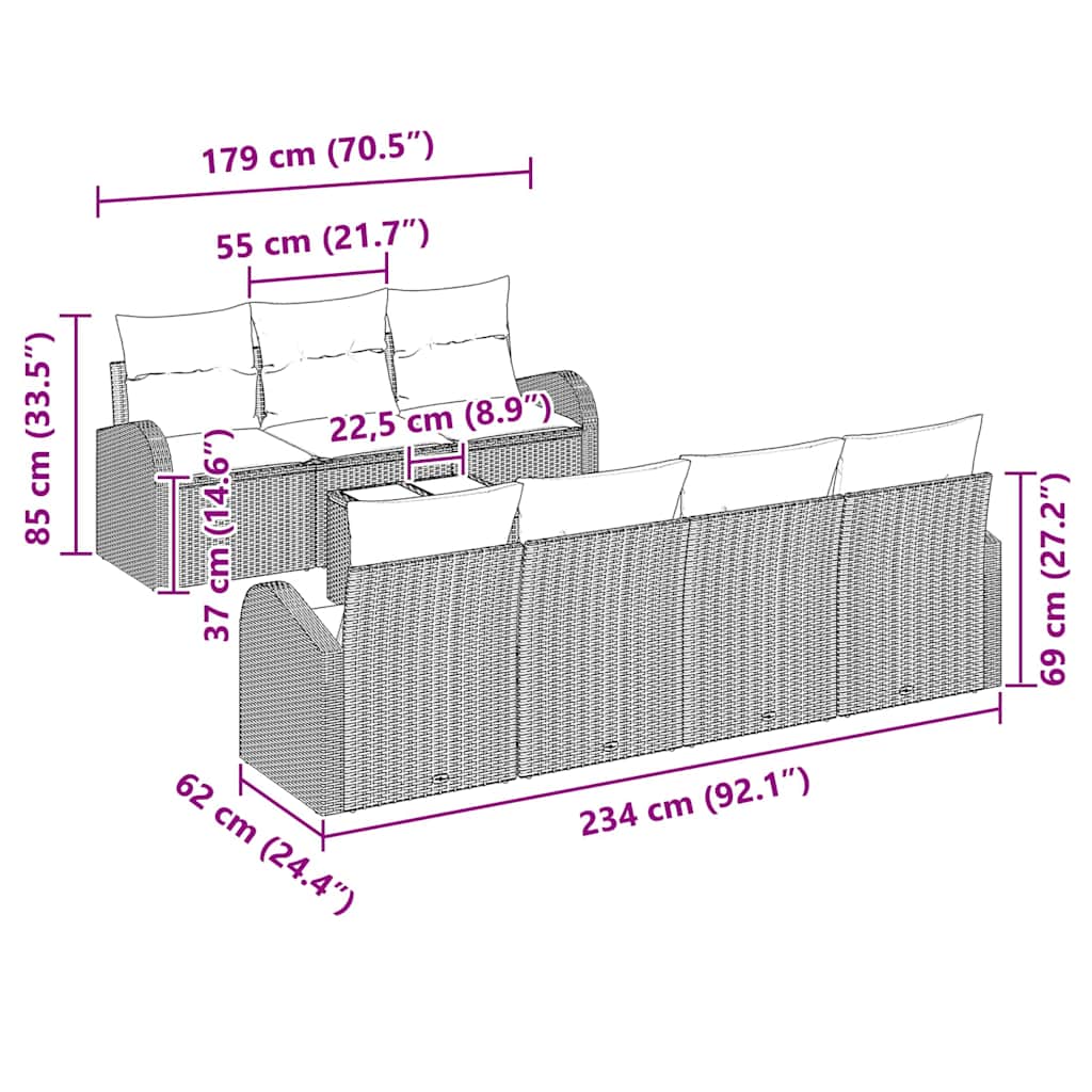 Conjunto de Sofá de Jardim Cinzeto 55 x 55 x 37 cm vime PE