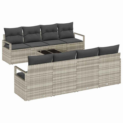 Conjunto de Sofás com almofada 7 pcs Cinzento-claro vime PE