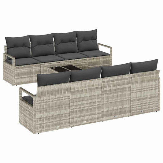 Conjunto de Sofás com almofada 7 pcs Cinzento-claro vime PE