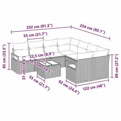 Conjunto de Sofás com almofada 9 pcs Bege e Cinza vime PE