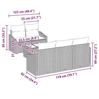 Conjunto de Sofás com almofada 6 pcs Cinzento-claro vime PE