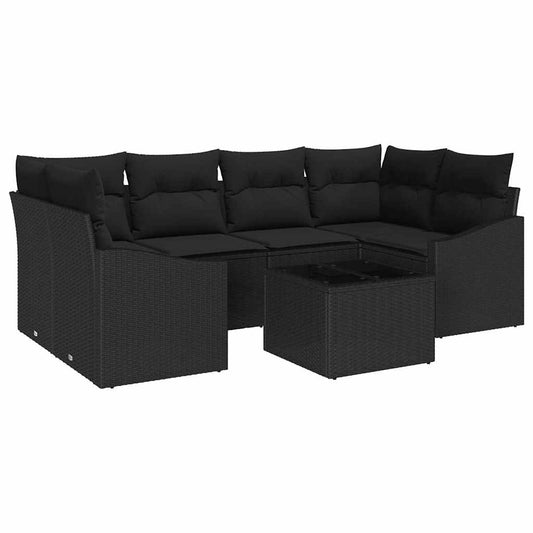 Conjunto de Sofás com almofada 7 pcs Preto vime PE