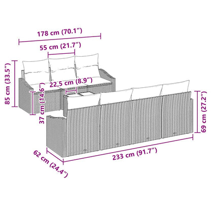 Conjunto de Sofás com almofada 8 pcs Marrom e Creme vime PE