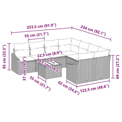 Conjunto de Sofás com almofada 9 pcs Cinzento-claro vime PE