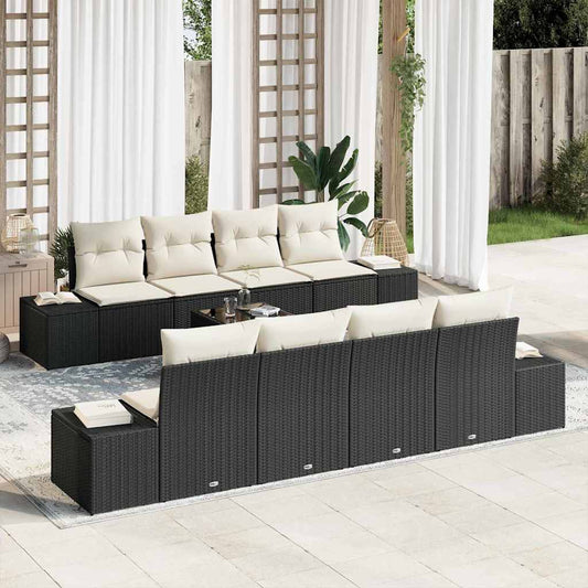 Conjunto de Sofá de Jardim Manual 7 pcs Preto e Creme vime PE