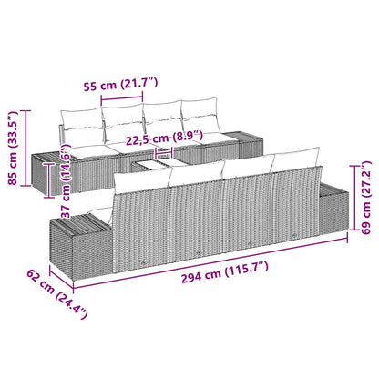 Conjunto de Sofá de Jardim com almofada 7 pcs Cinzeto vime PE
