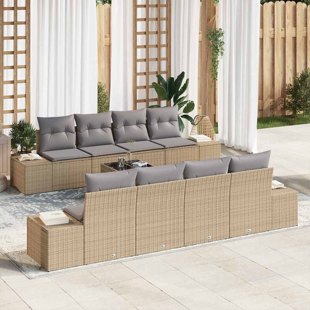Conjunto de Sofá de Jardim 7 pcs Bege e Cinza Claro vime PE