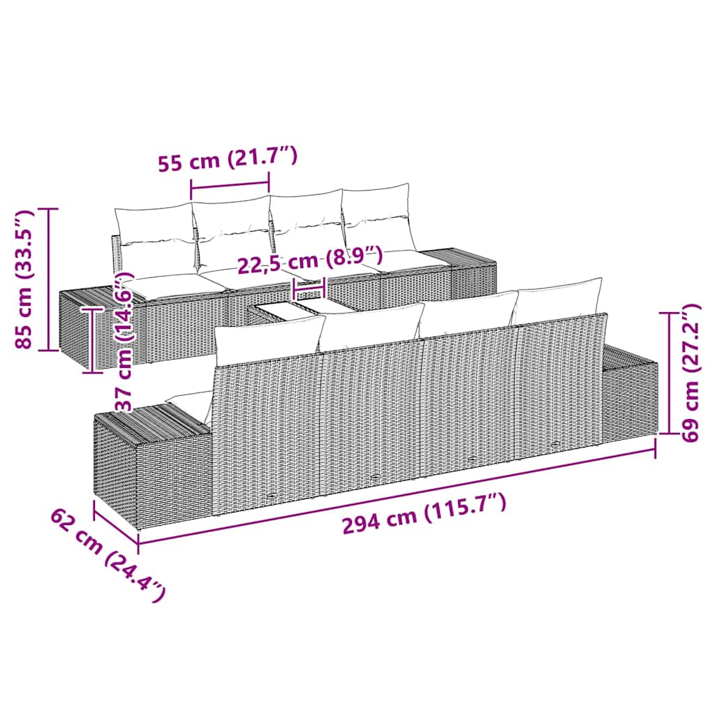 Conjunto de Sofá de Jardim 7 pcs Cinzento-claro vime PE