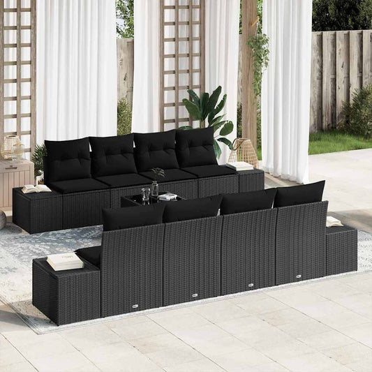 Conjunto de Sofá de Jardim com almofada 7 pcs Preto vime PE