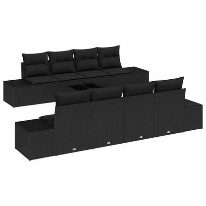 Conjunto de Sofá de Jardim com almofada 7 pcs Preto vime PE