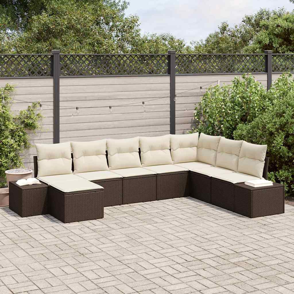 Conjunto de Sofá de Jardim com almofada 8 pcs vime PE