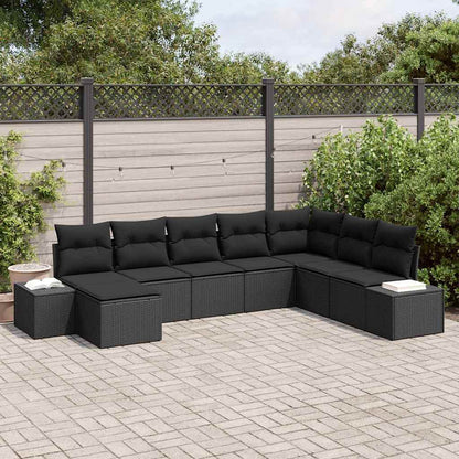 Conjunto de Sofá de Jardim com almofada 8 pcs Preto vime PE