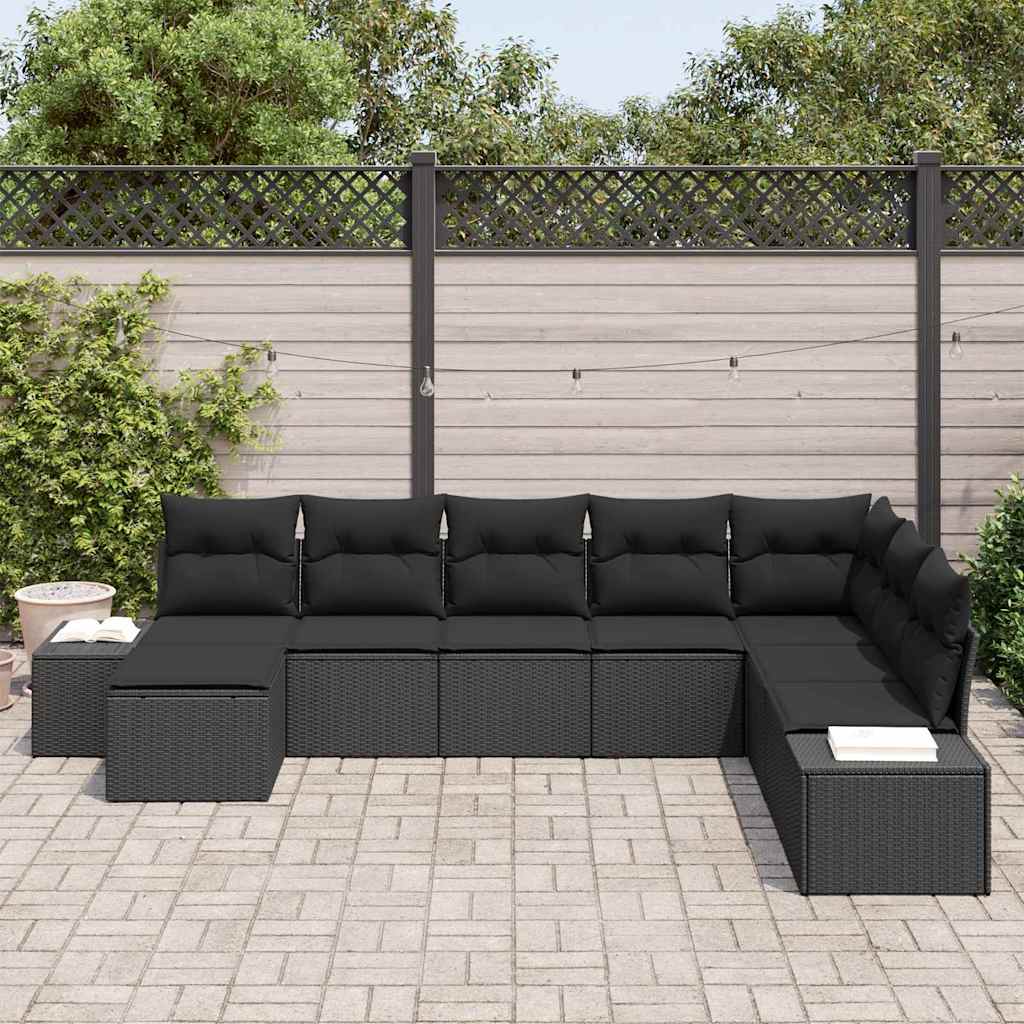 Conjunto de Sofá de Jardim com almofada 8 pcs Preto vime PE