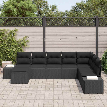 Conjunto de Sofá de Jardim com almofada 8 pcs Preto vime PE