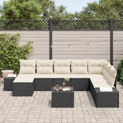 Conjunto de Sofá de Jardim com almofada 9 pcs Preto vime PE