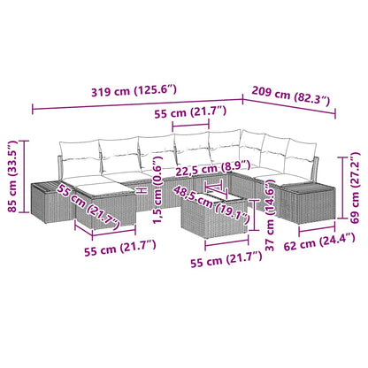 Conjunto de Sofá de Jardim 9 pcs Cinzento-claro vime PE