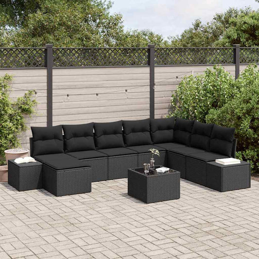 Conjunto de Sofá de Jardim com almofada 9 pcs vime PE