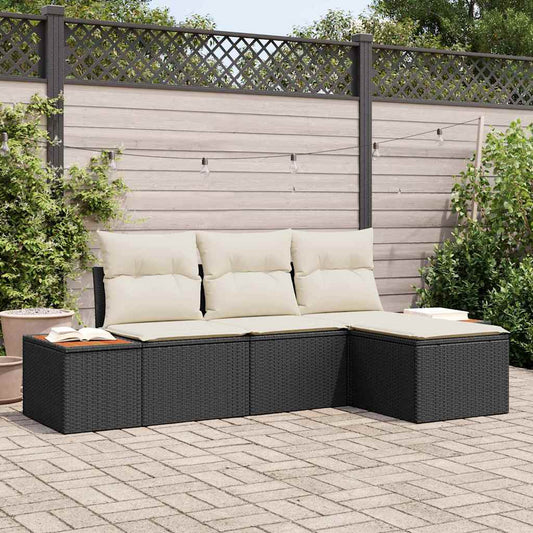 Conjunto de Sofá de Jardim com almofada 4 pcs Preto vime PE
