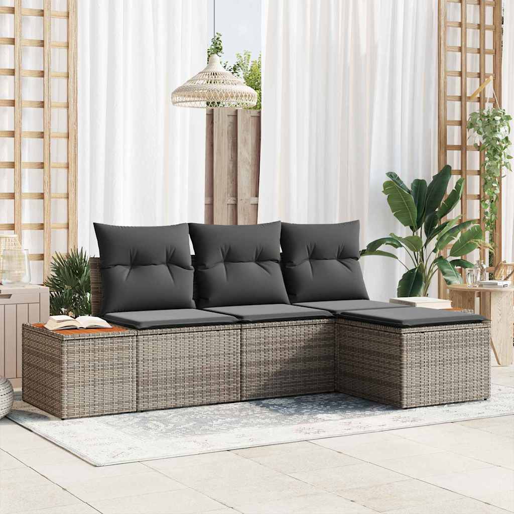 Conjunto de Sofá de Jardim com almofada 4 pcs Cinzeto vime PE