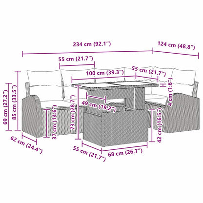 Conjunto de Sofá de Jardim 6 pcs Bege e Cinza Claro vime PE