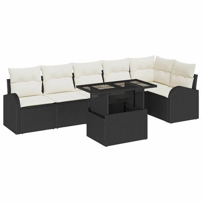 Conjunto de Sofá de Jardim 7 pcs Preto e creme vime PE