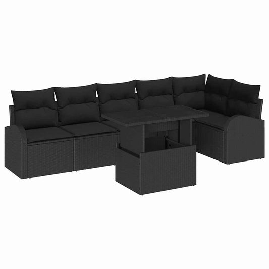 Conjunto de Sofá de Jardim com travesseiro 7 pcs Preto vime PE