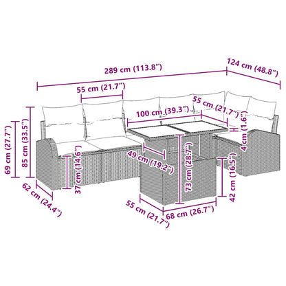 Conjunto de Sofá de Jardim com travesseiro 7 pcs Preto vime PE
