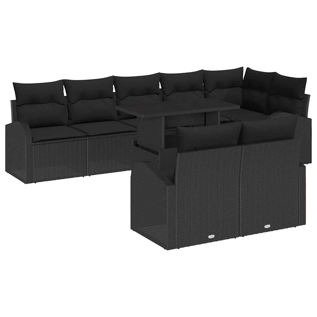 Conjunto de Sofá de Jardim com travesseiro 9 pcs Preto vime PE