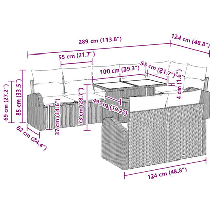 Conjunto de Sofá de Jardim com travesseiro 9 pcs Preto vime PE