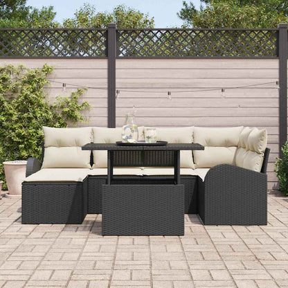 Conjunto de Sofá de Jardim com almofada 7 pcs Preto e creme