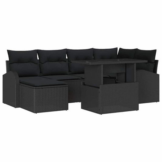 Conjunto de Sofá de Jardim com almofada 7 pcs Preto