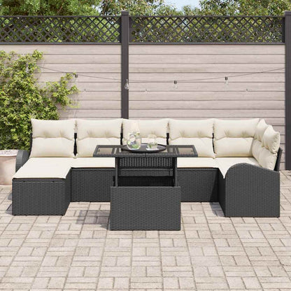 Conjunto de Sofá de Jardim 8 pcs Preto e Creme vime PE
