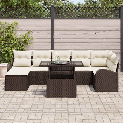 Conjunto de Sofá de Jardim com almofada 8 pcs Castanho e creme