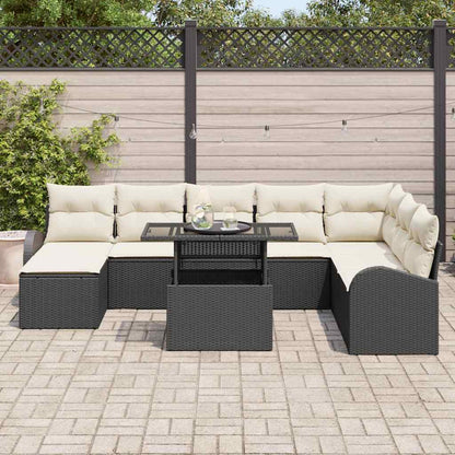 Conjunto de Sofá de Jardim com almofada 9 pcs Preto e creme