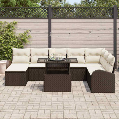 Conjunto de Sofá de Jardim com almofada 9 pcs Castanho e creme