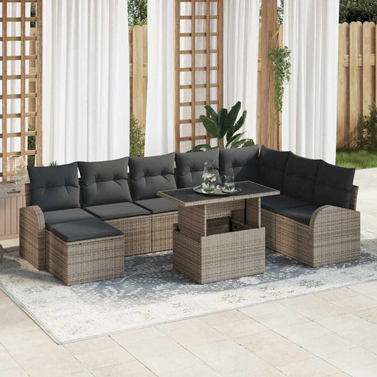 Conjunto de Sofá de Jardim com almofada 9 pcs Cinzeto