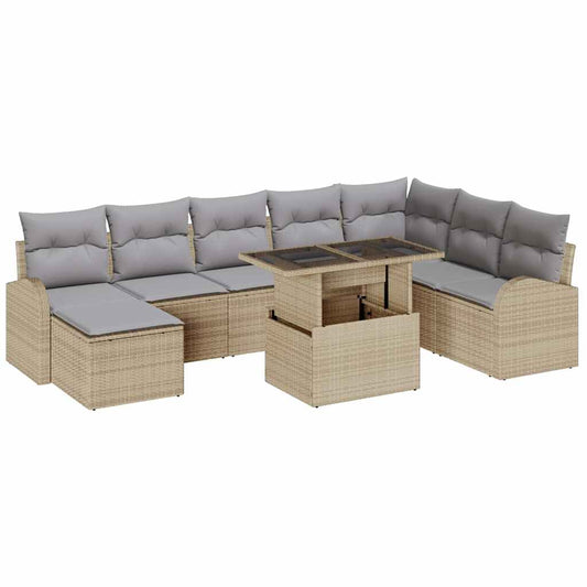 Conjunto de Sofá de Jardim 9 pcs bege e cinzento claro