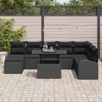 Conjunto de Sofá de Jardim com almofada 9 pcs Preto