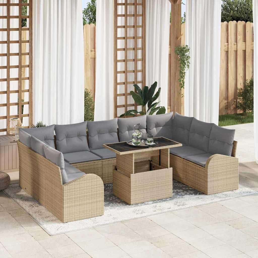 Conjunto de Sofá de Jardim 10 pcs bege e cinzento claro