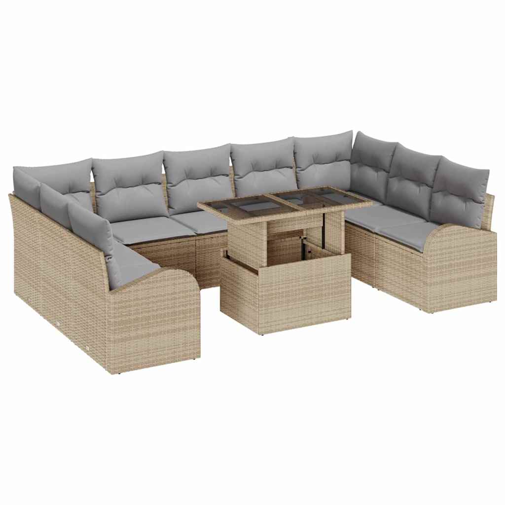 Conjunto de Sofá de Jardim 10 pcs bege e cinzento claro