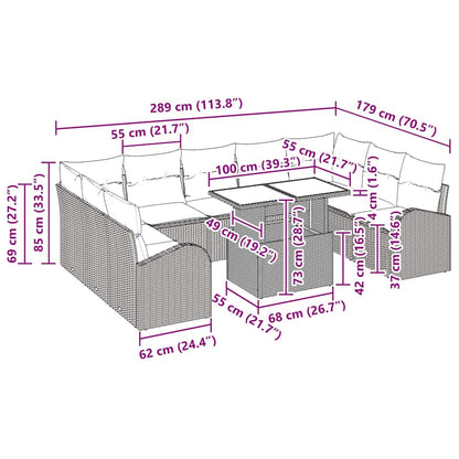 Conjunto de Sofás Manual 10 pcs Cinza Claro e Cinza vime PE
