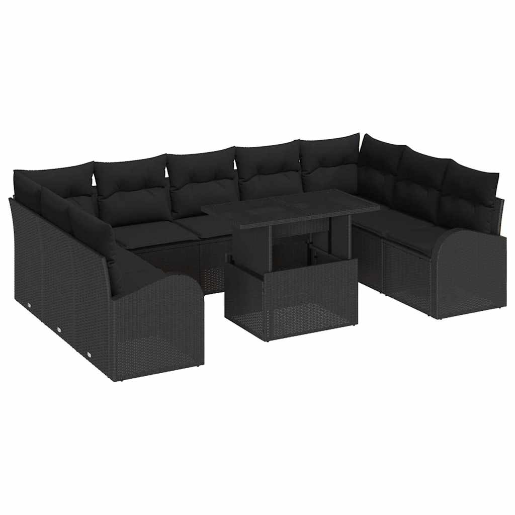 Conjunto de Sofás com almofada Manual 10 pcs Preto vime PE