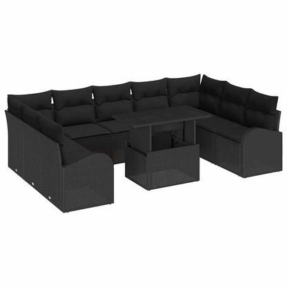 Conjunto de Sofás com almofada Manual 10 pcs Preto vime PE
