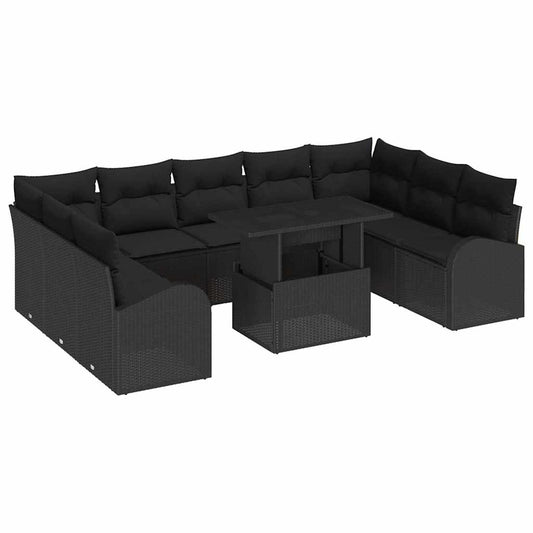Conjunto de Sofás com almofada Manual 10 pcs Preto vime PE