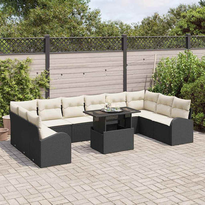 Conjunto de Sofá de Jardim 11 pcs Preto e creme vime PE