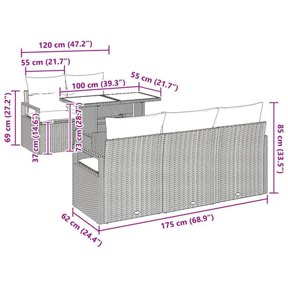 Conjunto de Sofás com almofada 6 pcs Cinzeto vime PE