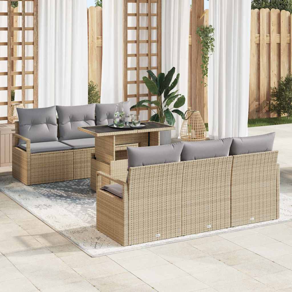 Conjunto de Sofá de Jardim 7 pcs Bege e Cinza Claro vime PE