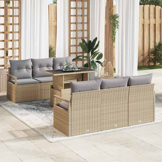 Conjunto de Sofá de Jardim 7 pcs Bege e Cinza Claro vime PE