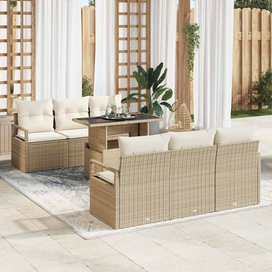 Conjunto de Sofá de Jardim com armazenamento 7 pcs Bege vime PE