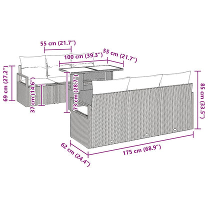 Conjunto de Sofá de Jardim com armazenamento 7 pcs Bege vime PE